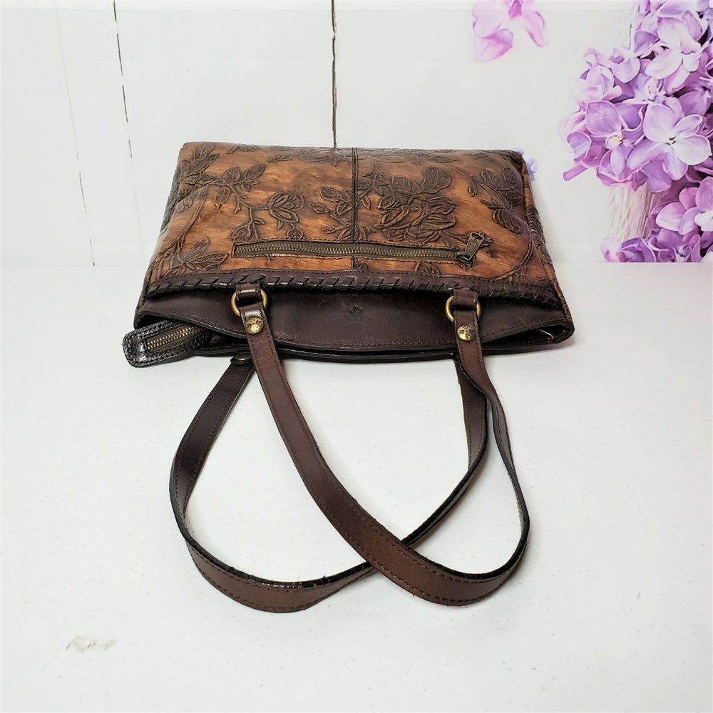 *SOLD* Patricia Nash Floral Poppy Florence Embossed Leather Shoulder Bag Tote - Picture 5 of 14